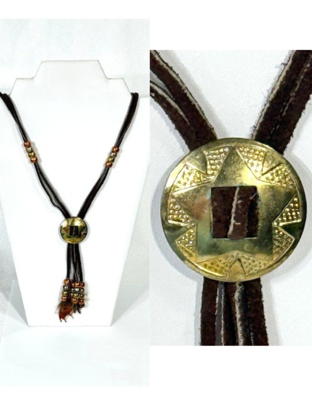 Concho style unisex gold and black western cowboy bolo tie/necklace.